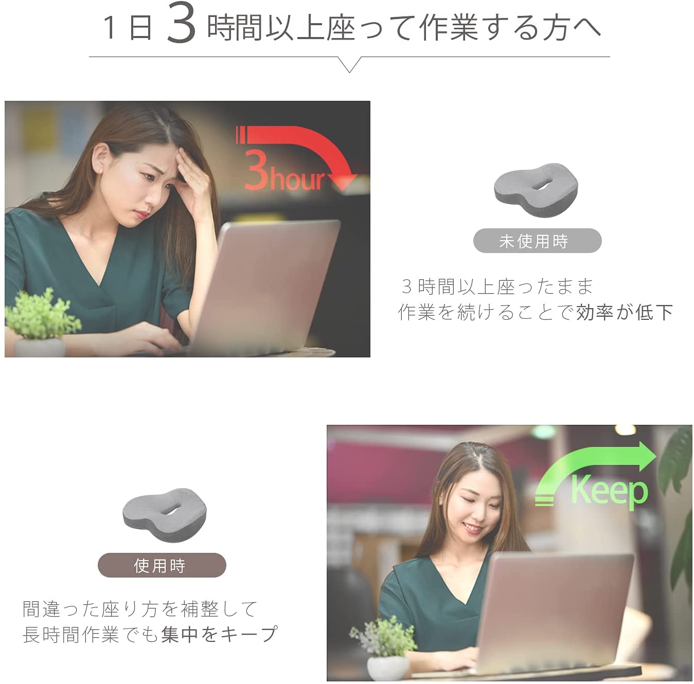 大人のカラダ改善計画 １日３時間以上座って作業する方の姿勢を補正する椅子クッションとスタートガイドのセット 間違った座り方を正しくする椅子クッション  １日３時間以上座って作業する方用 座布団 ゲルクッション 椅子 お尻クッション 円座 低反発